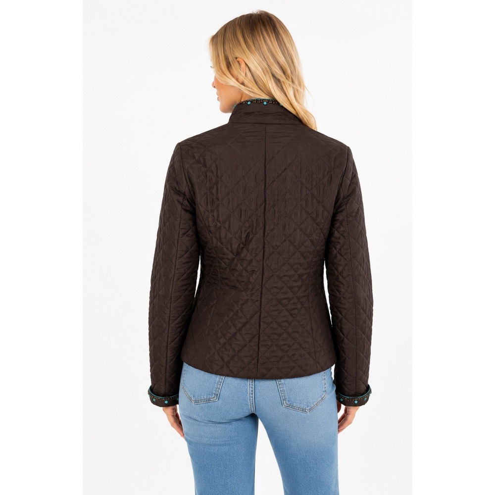 Silkland Quilted Beaded Jacket Brown Turquoise Western Boho Goblincore Artisan‎ - Picture 3 of 16